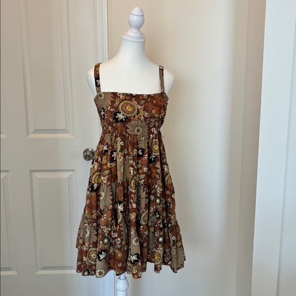 Planet Gold Dresses & Skirts - Retro Boho Whimsical Floral Chocolate Brown Dress Size Small